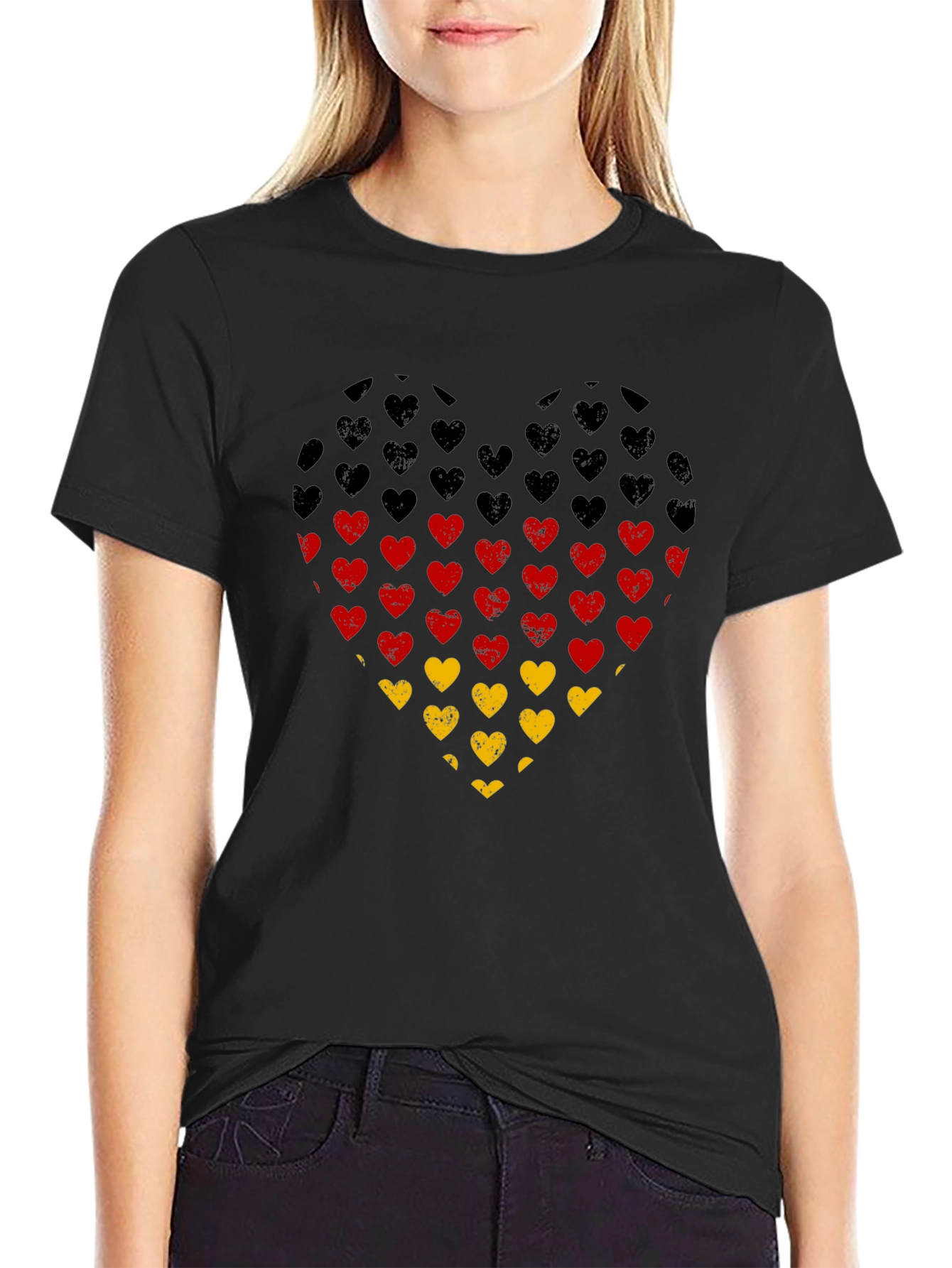 German Flag Heart T-Shirt - Black