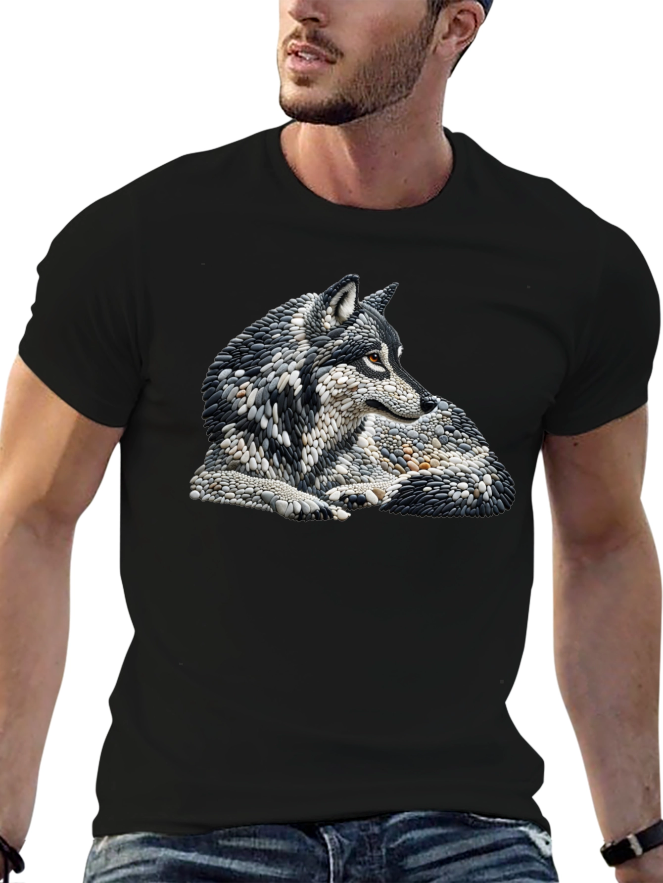 Wolf Art Graphic Print Black T-Shirt