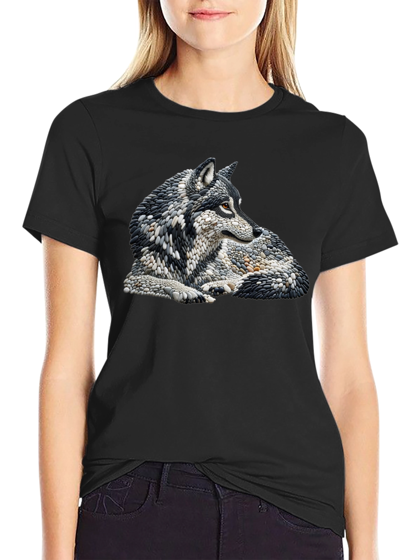 Wolf Art Graphic Print Black T-Shirt