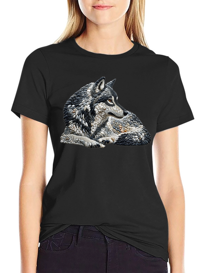 Wolf Art Graphic Print Black T-Shirt