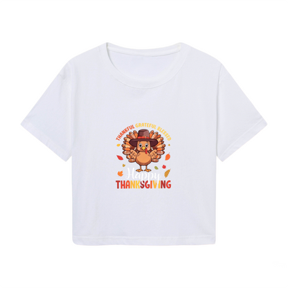 Thankful Grateful Blessed Turkey Thanksgiving Cropped Tee