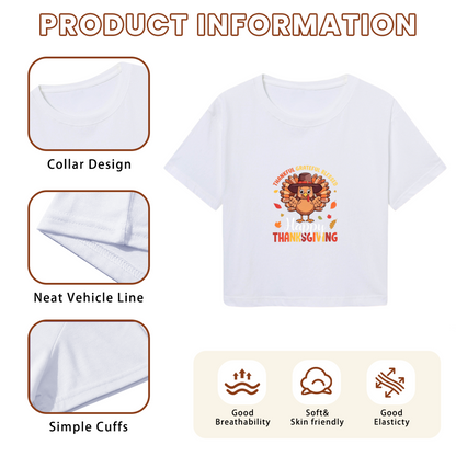 Thankful Grateful Blessed Turkey Thanksgiving Cropped Tee
