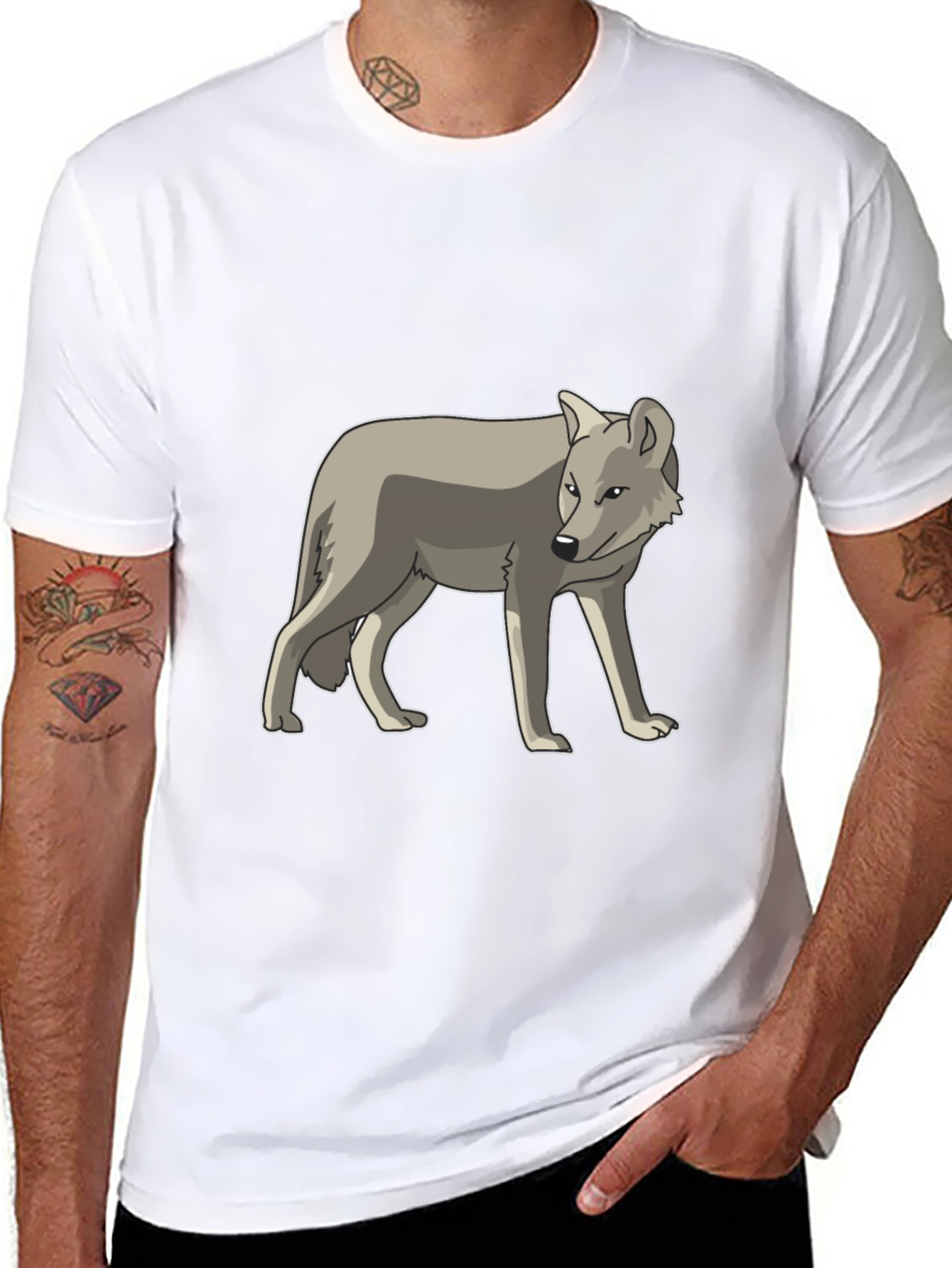 Cool Gray Wolf Graphic Black T-Shirt