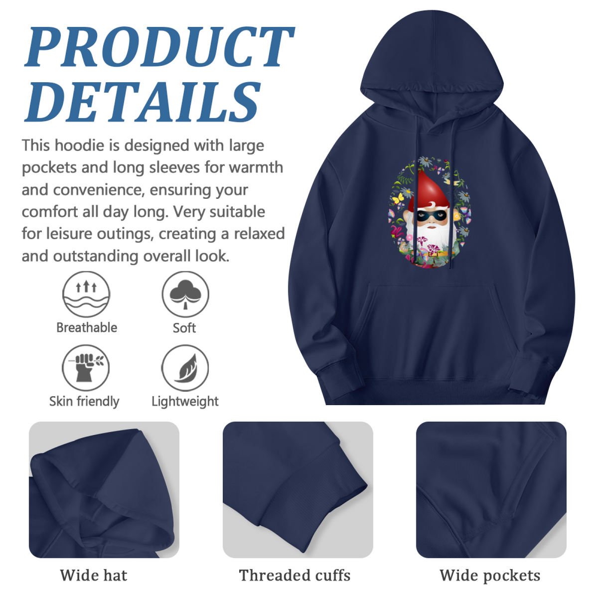 Cool Garden Gnome Sunglasses Floral Oval Graphic Hoodie
