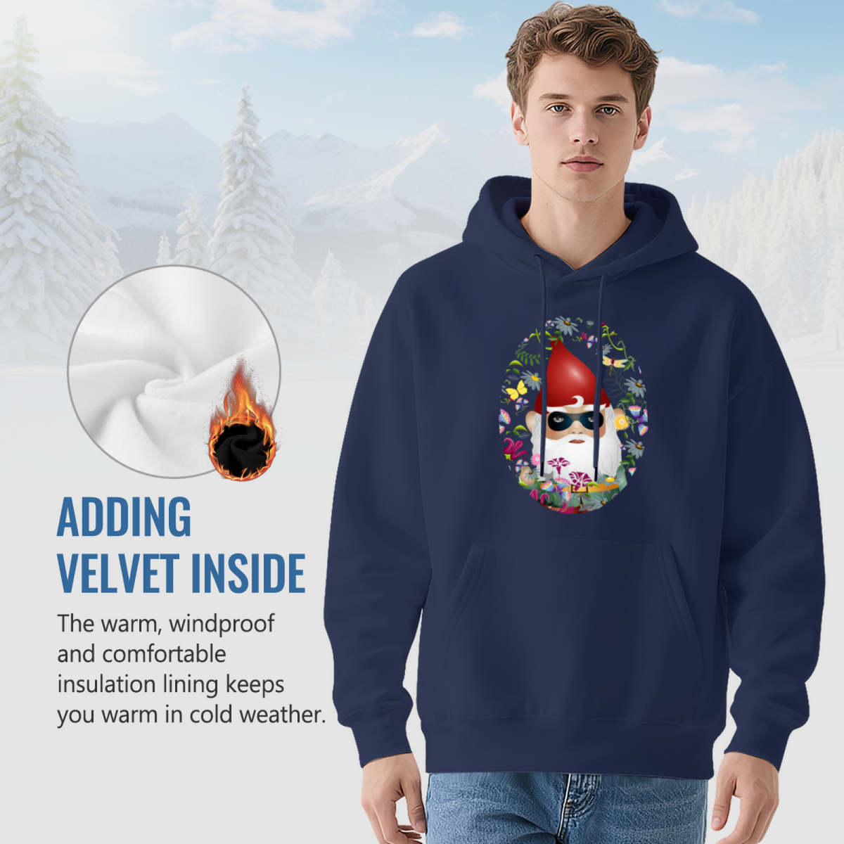 Cool Garden Gnome Sunglasses Floral Oval Graphic Hoodie