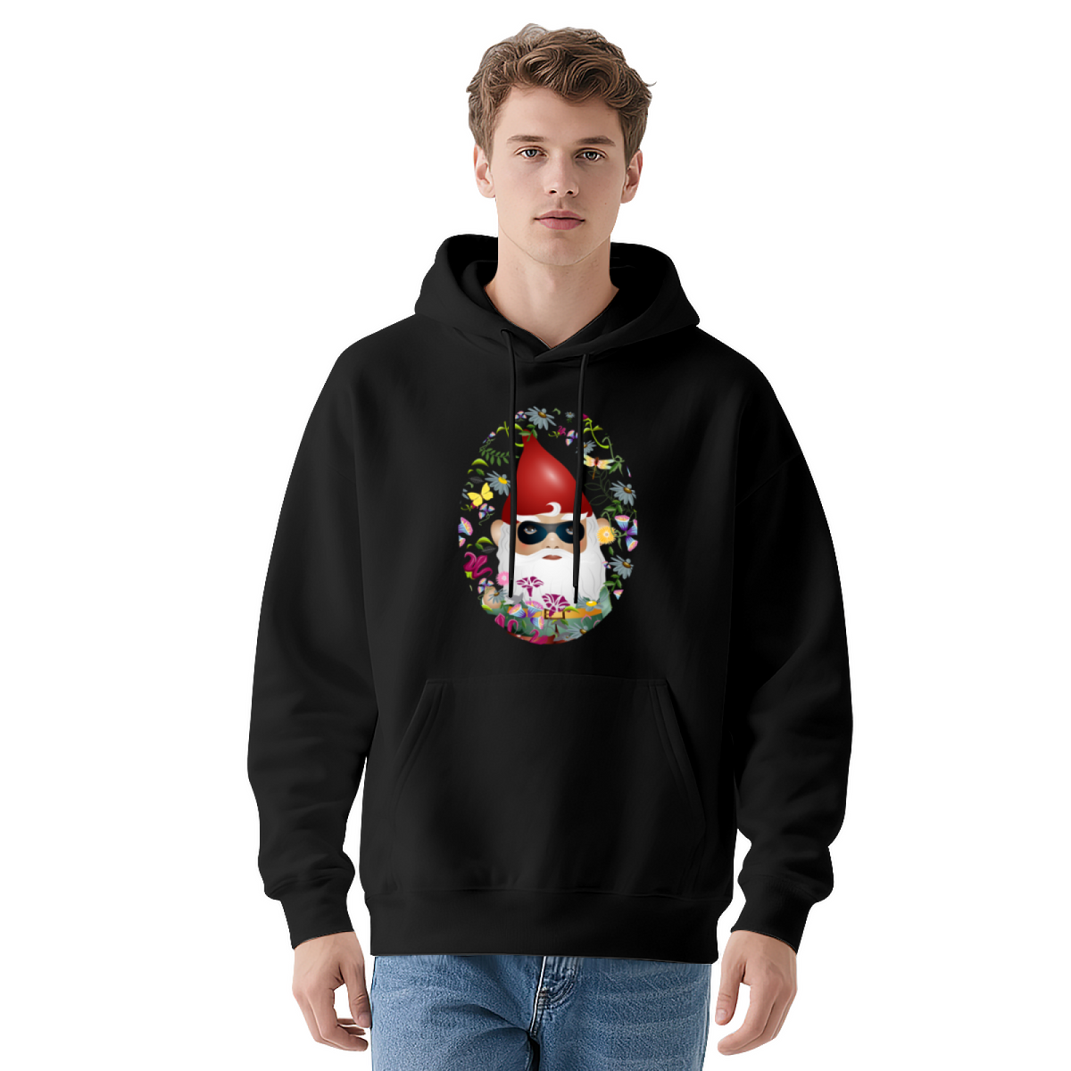 Cool Garden Gnome Sunglasses Floral Oval Graphic Hoodie