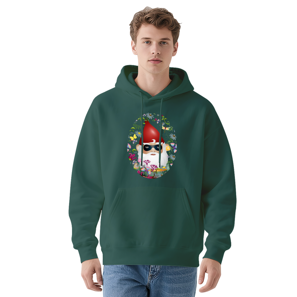 Cool Garden Gnome Sunglasses Floral Oval Graphic Hoodie