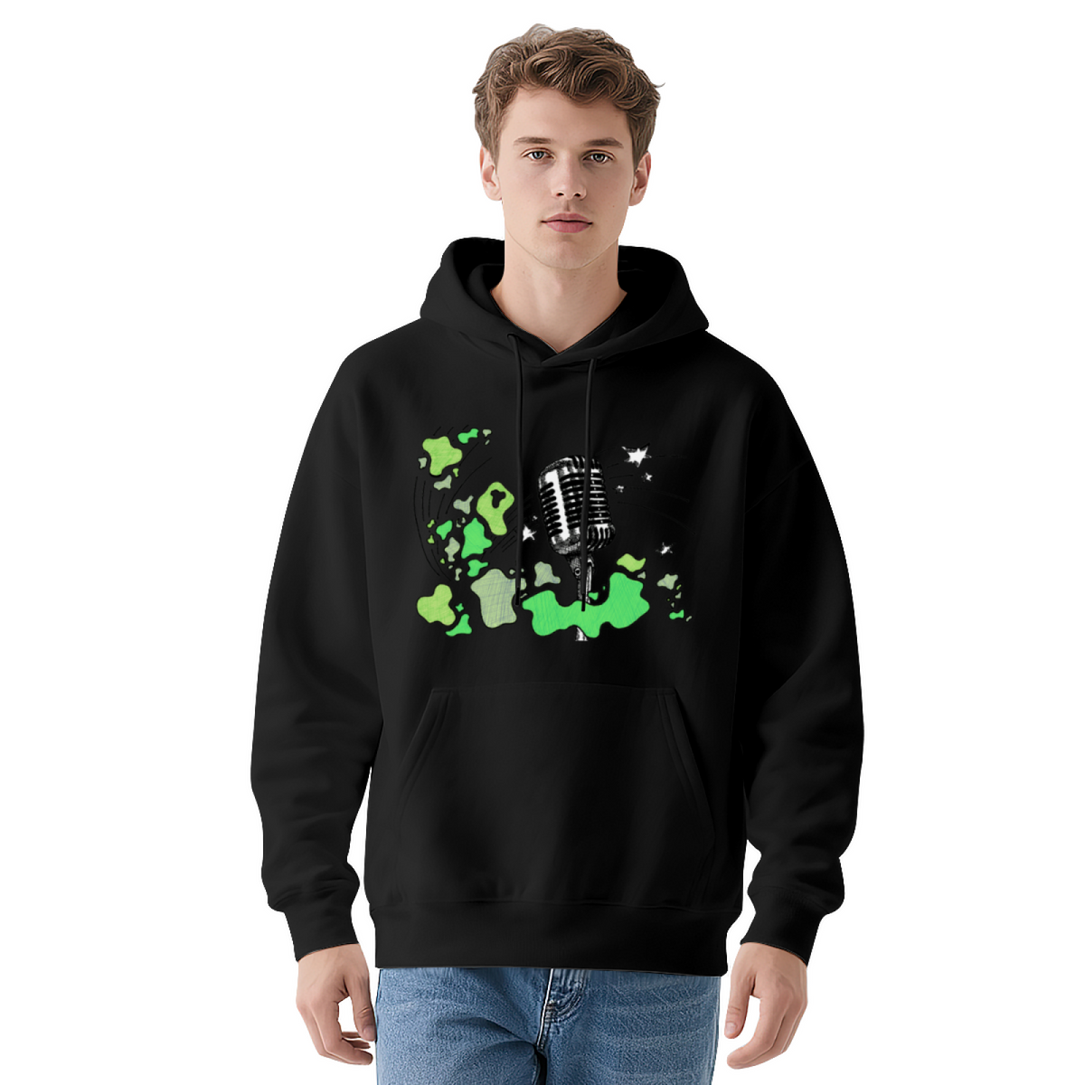 Retro Microphone Green Splatter Hoodie