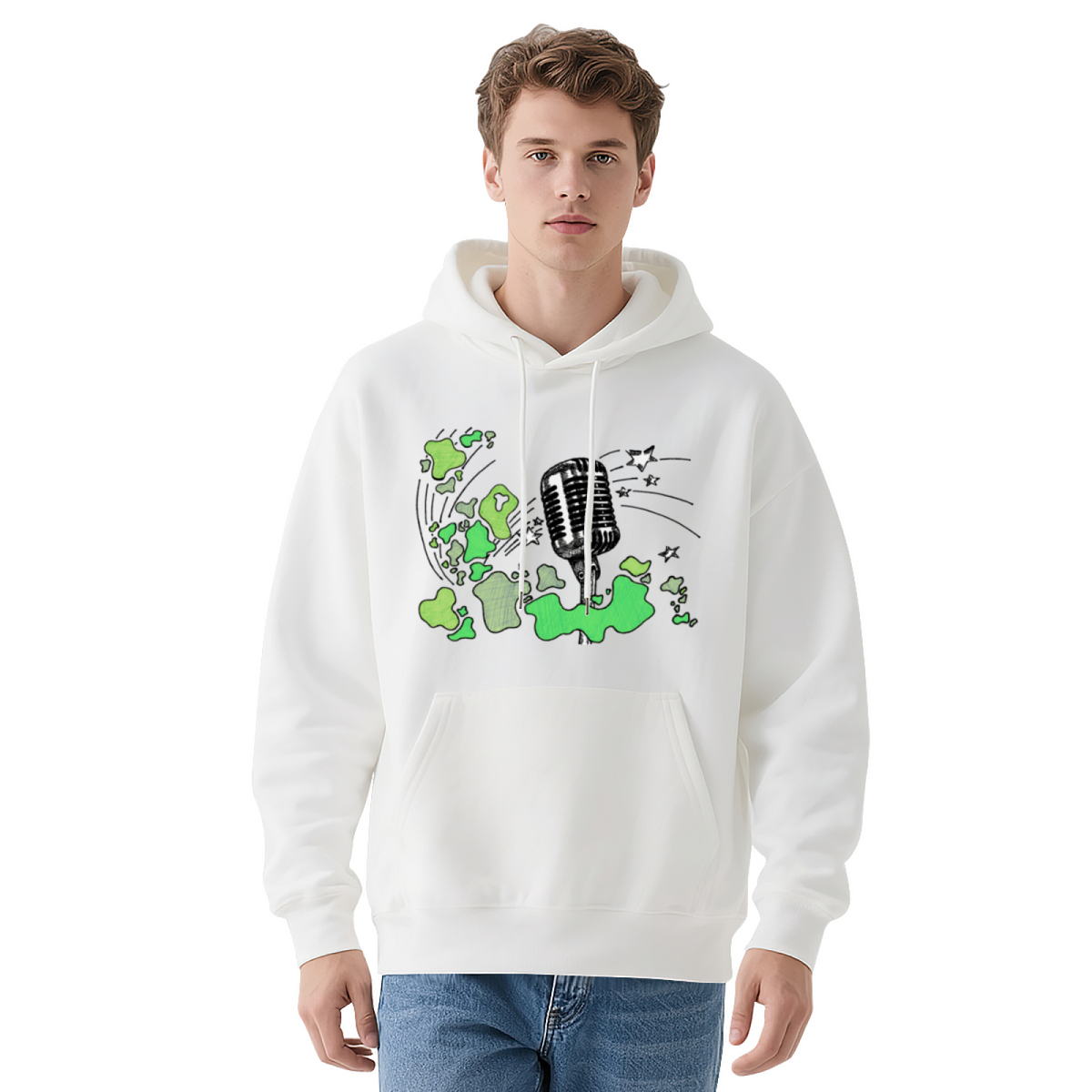 Retro Microphone Green Splatter Hoodie