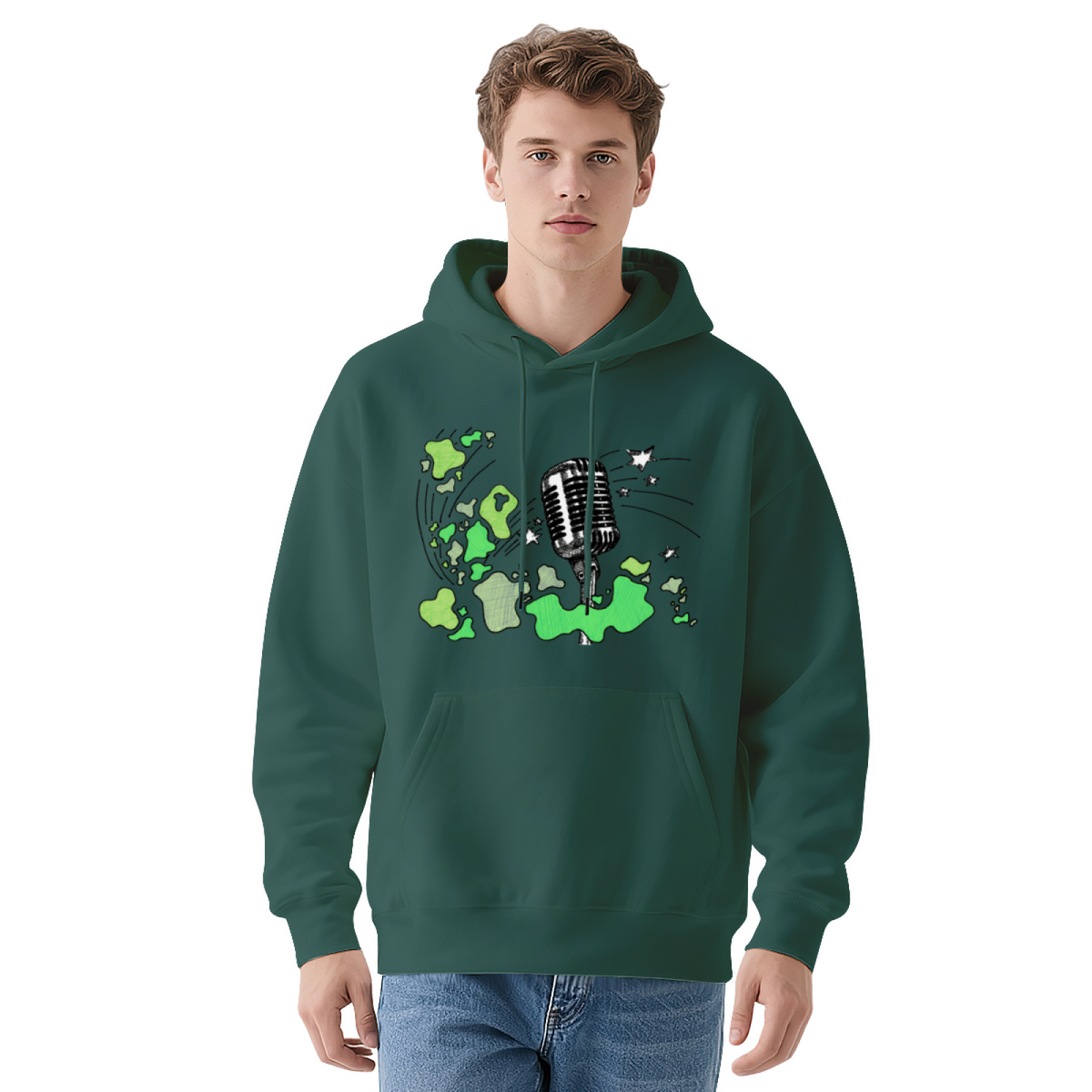 Retro Microphone Green Splatter Hoodie