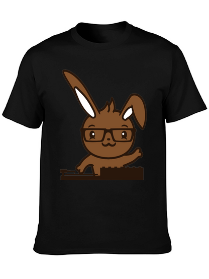 Hipster Bunny Graphic Tee - Black Cotton Blend