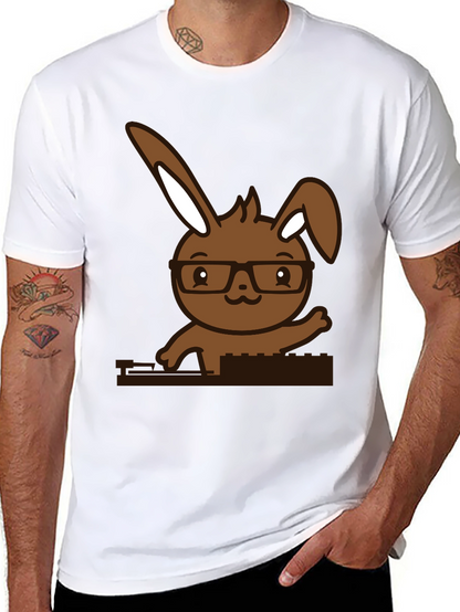 Hipster Bunny Graphic Tee - Black Cotton Blend