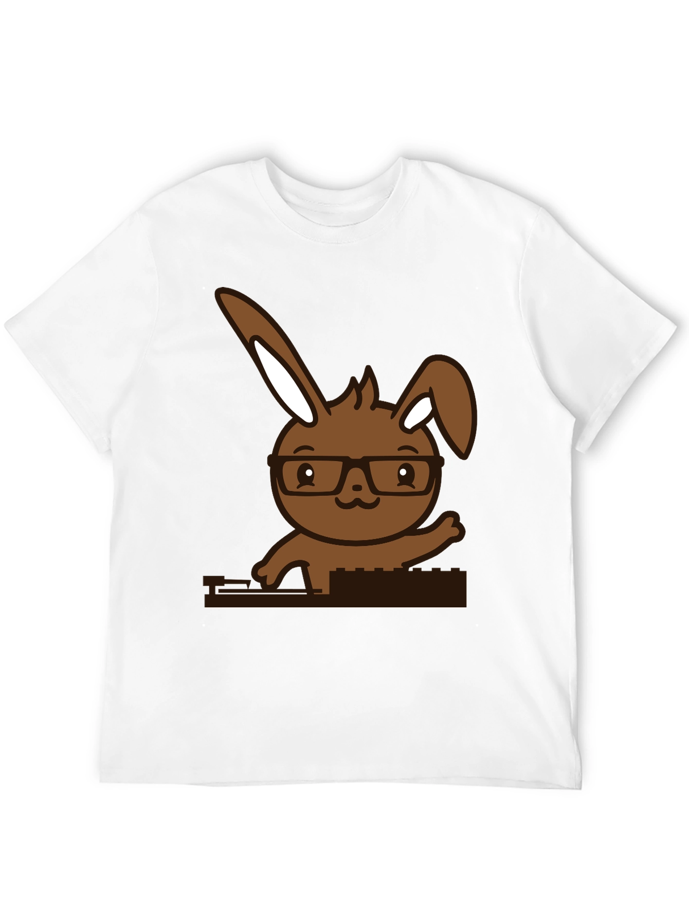 Hipster Bunny Graphic Tee - Black Cotton Blend