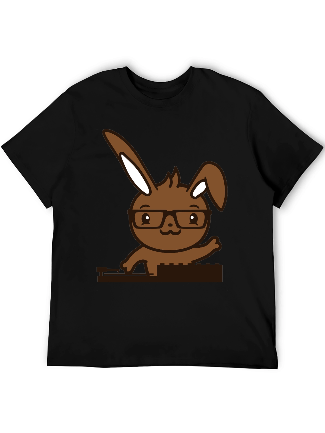 Hipster Bunny Graphic Tee - Black Cotton Blend