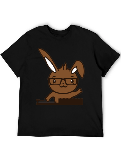 Hipster Bunny Graphic Tee - Black Cotton Blend
