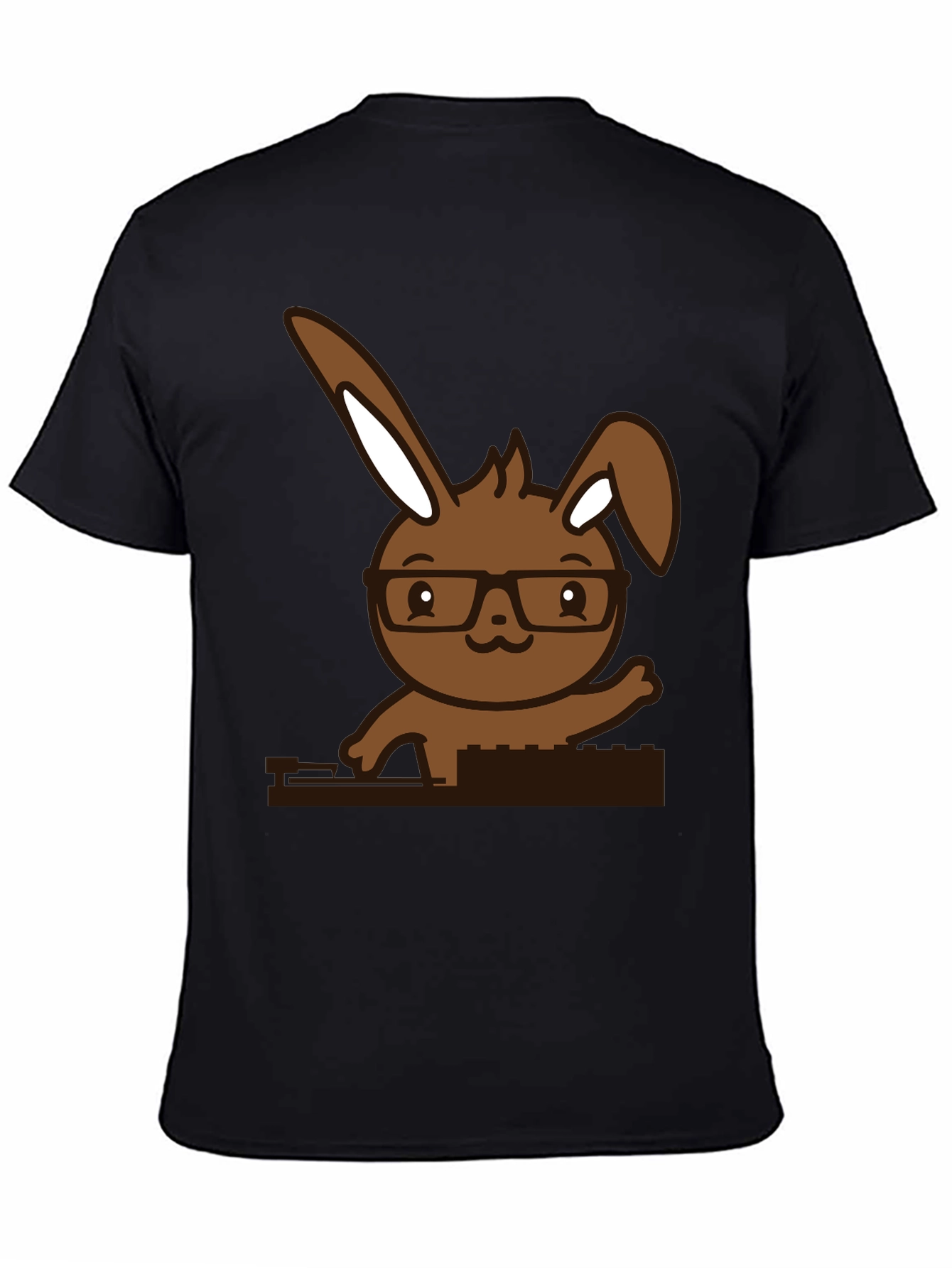 Hipster Bunny Graphic Tee - Black Cotton Blend