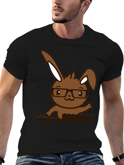 Hipster Bunny Graphic Tee - Black Cotton Blend