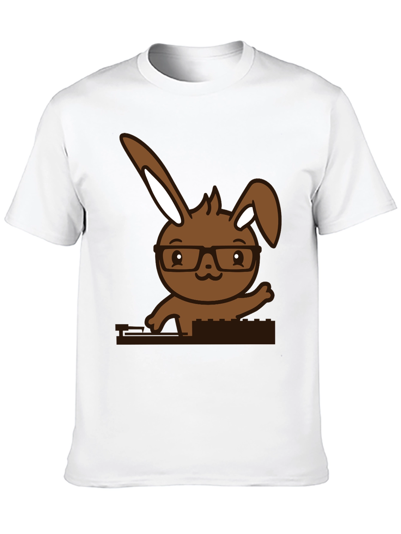 Hipster Bunny Graphic Tee - Black Cotton Blend