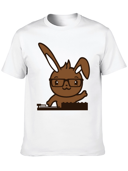 Hipster Bunny Graphic Tee - Black Cotton Blend