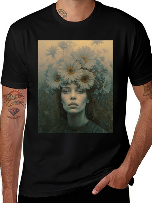 Floral Portrait Graphic Tee - Unisex Black T-Shirt
