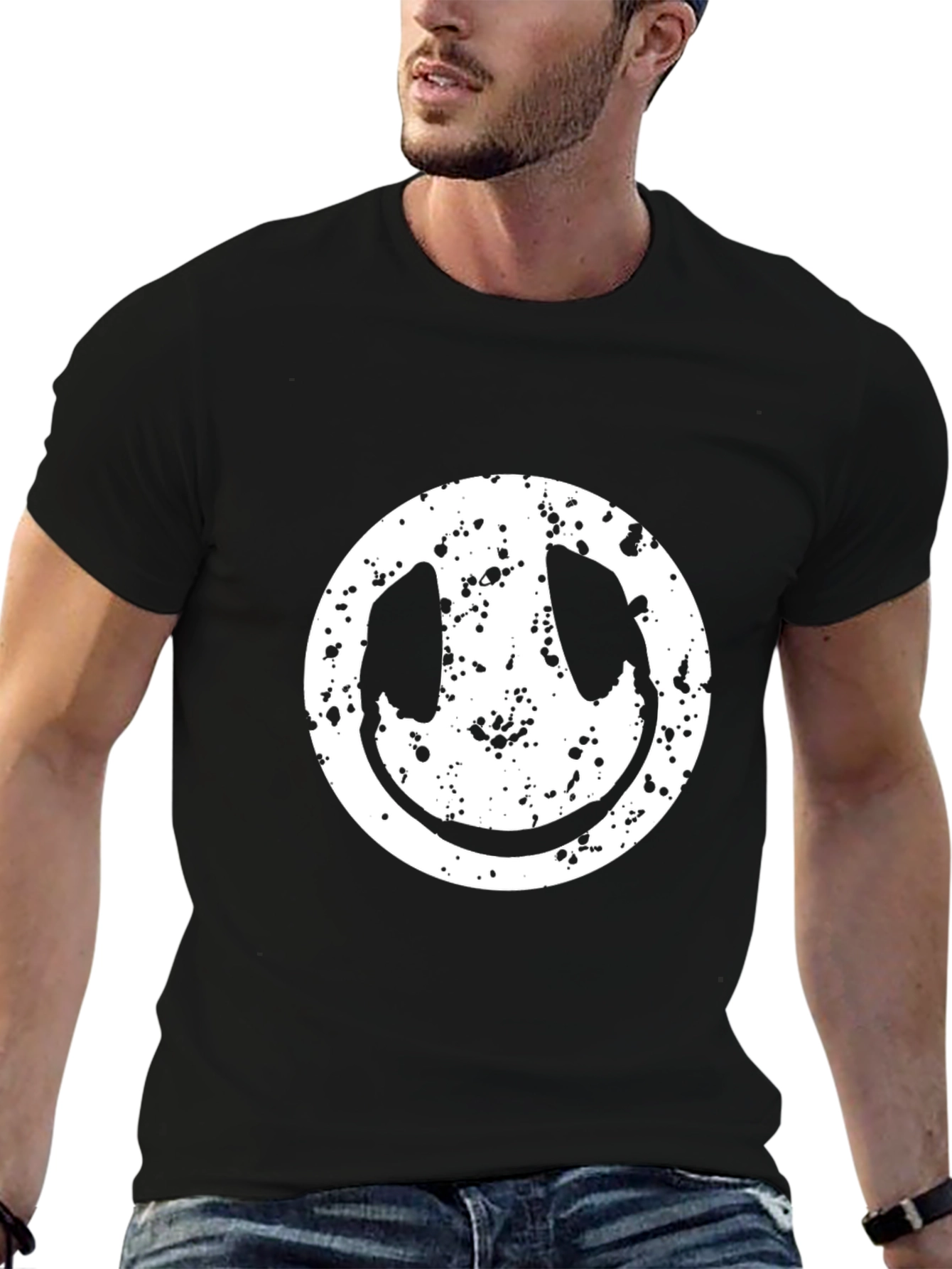 Grunge Smiley Face T-Shirt - Modern Graphic Tee