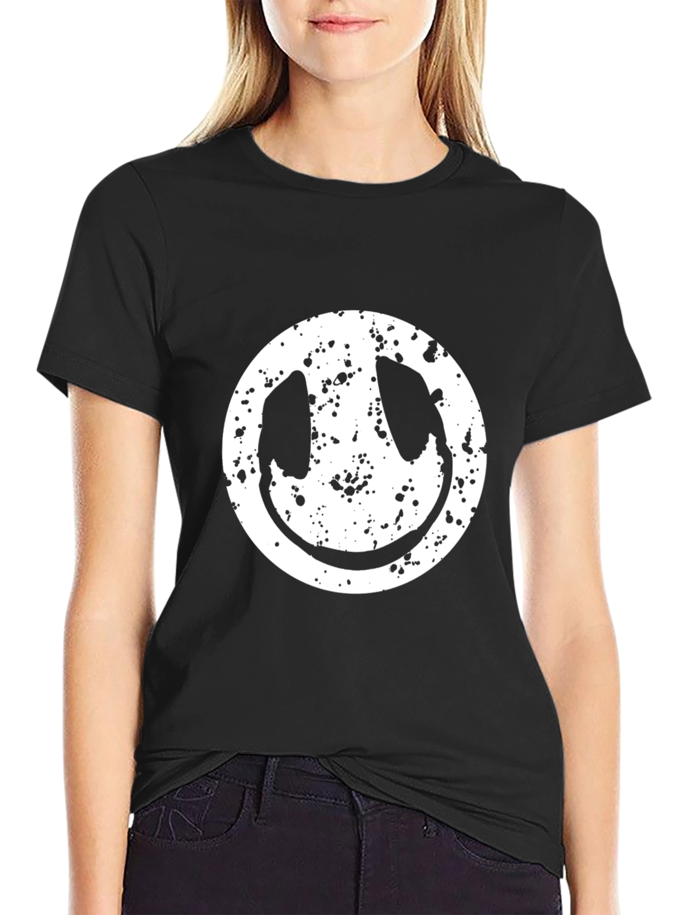 Grunge Smiley Face T-Shirt - Modern Graphic Tee
