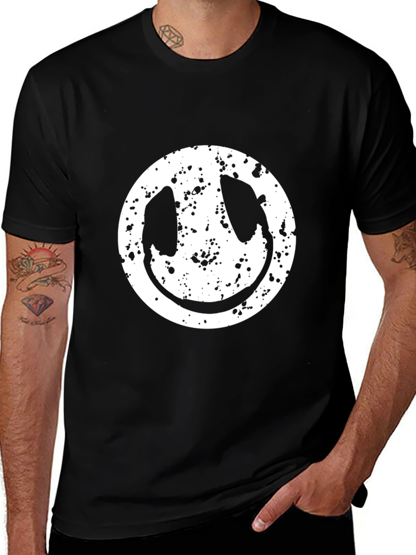 Grunge Smiley Face T-Shirt - Modern Graphic Tee