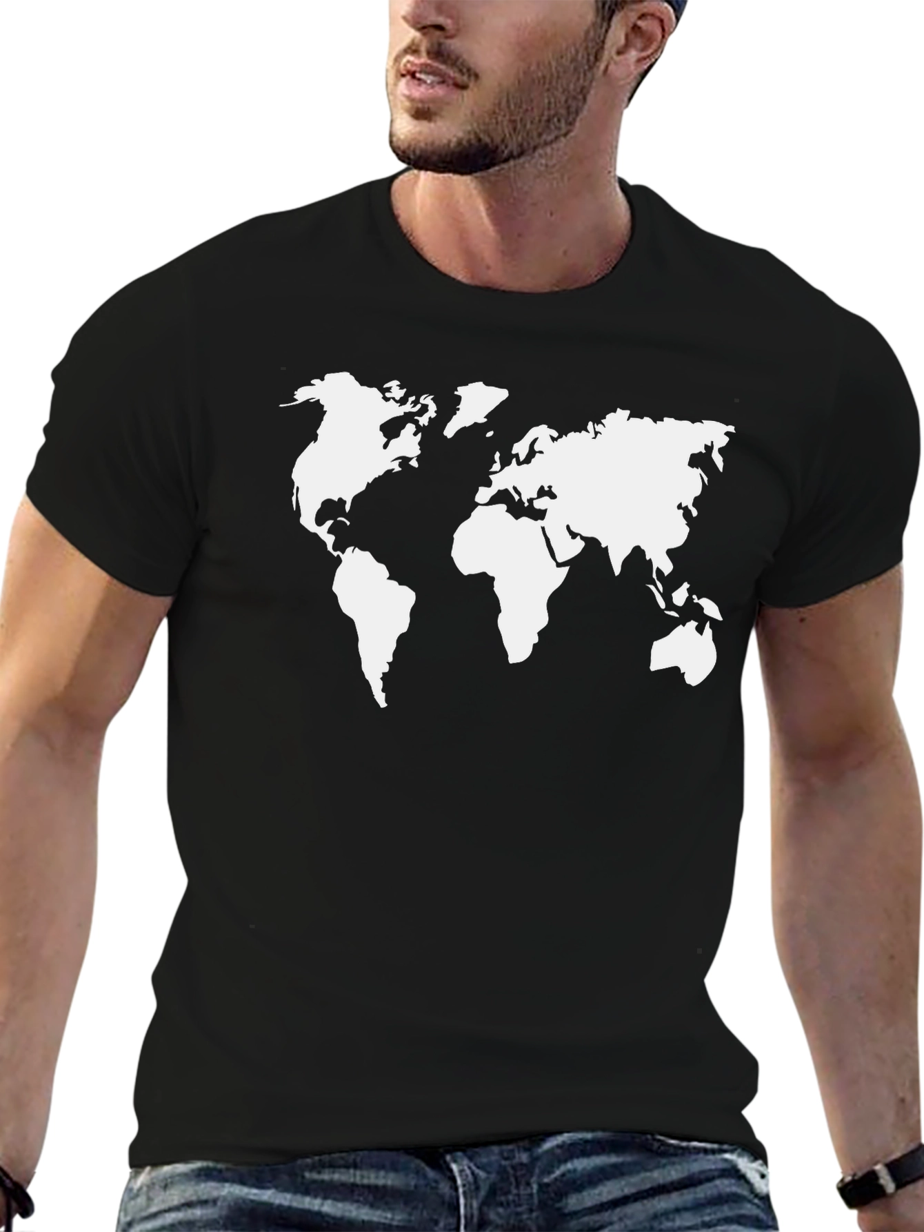 World Map Graphic Tee - Black Cotton Shirt