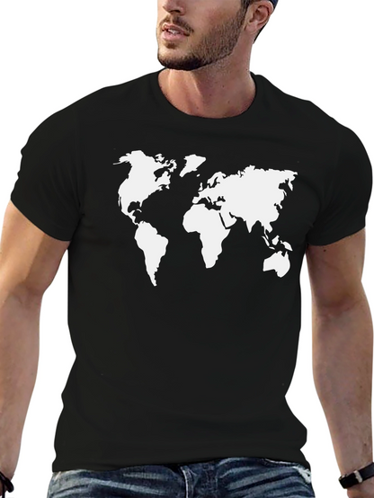World Map Graphic Tee - Black Cotton Shirt