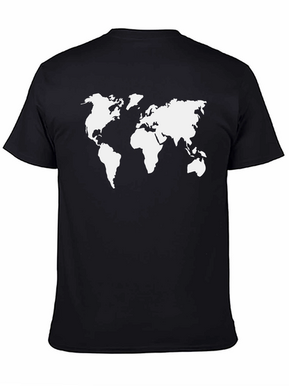 World Map Graphic Tee - Black Cotton Shirt