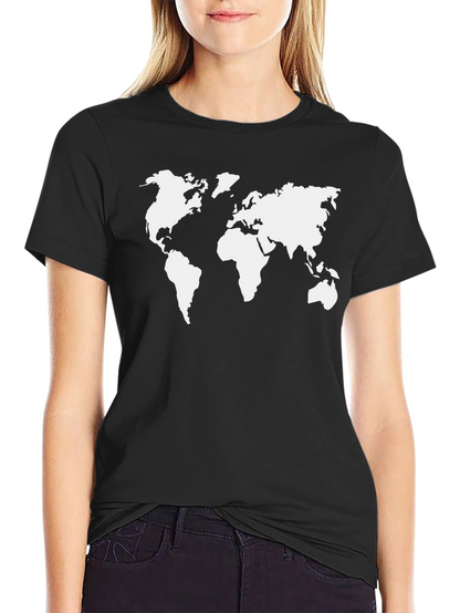 World Map Graphic Tee - Black Cotton Shirt