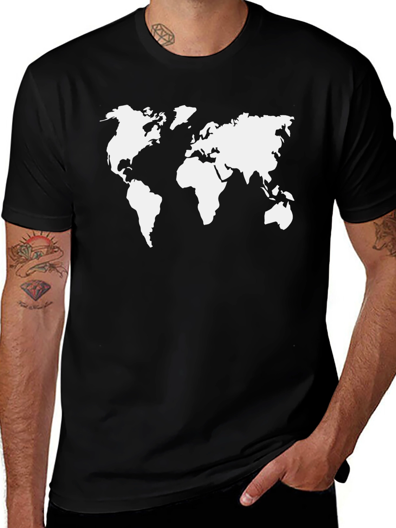 World Map Graphic Tee - Black Cotton Shirt