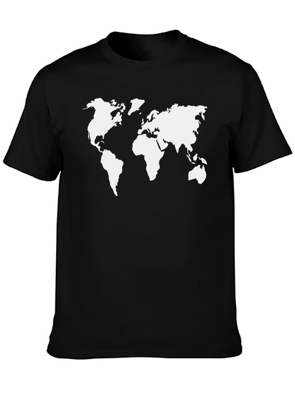 World Map Graphic Tee - Black Cotton Shirt