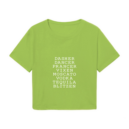 Reindeer & Cocktail Drinks Funny Christmas Party Crop Tee