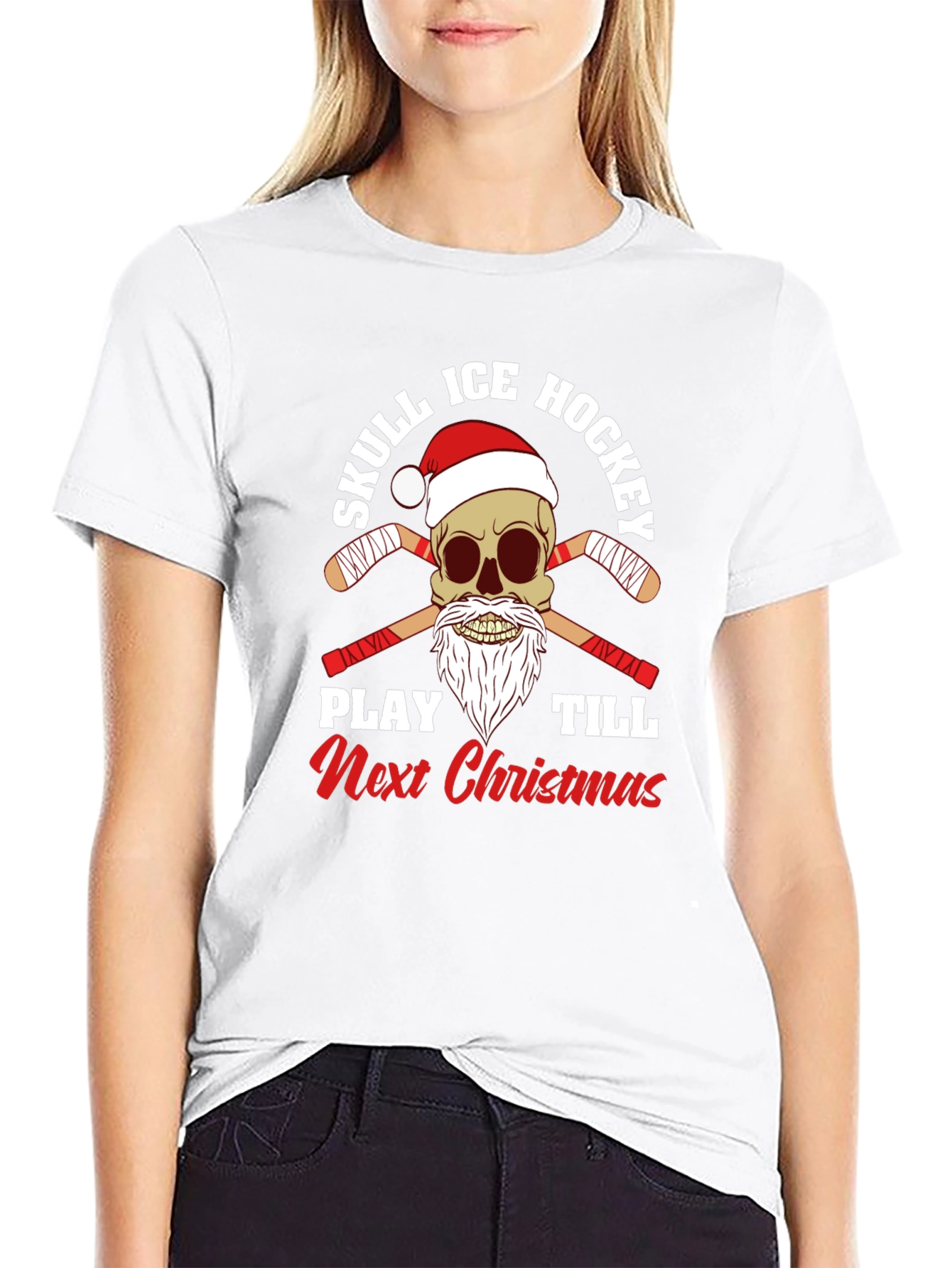 Skull Ice Hockey Christmas T-Shirt