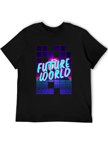 Future World Graphic Print Black T-Shirt