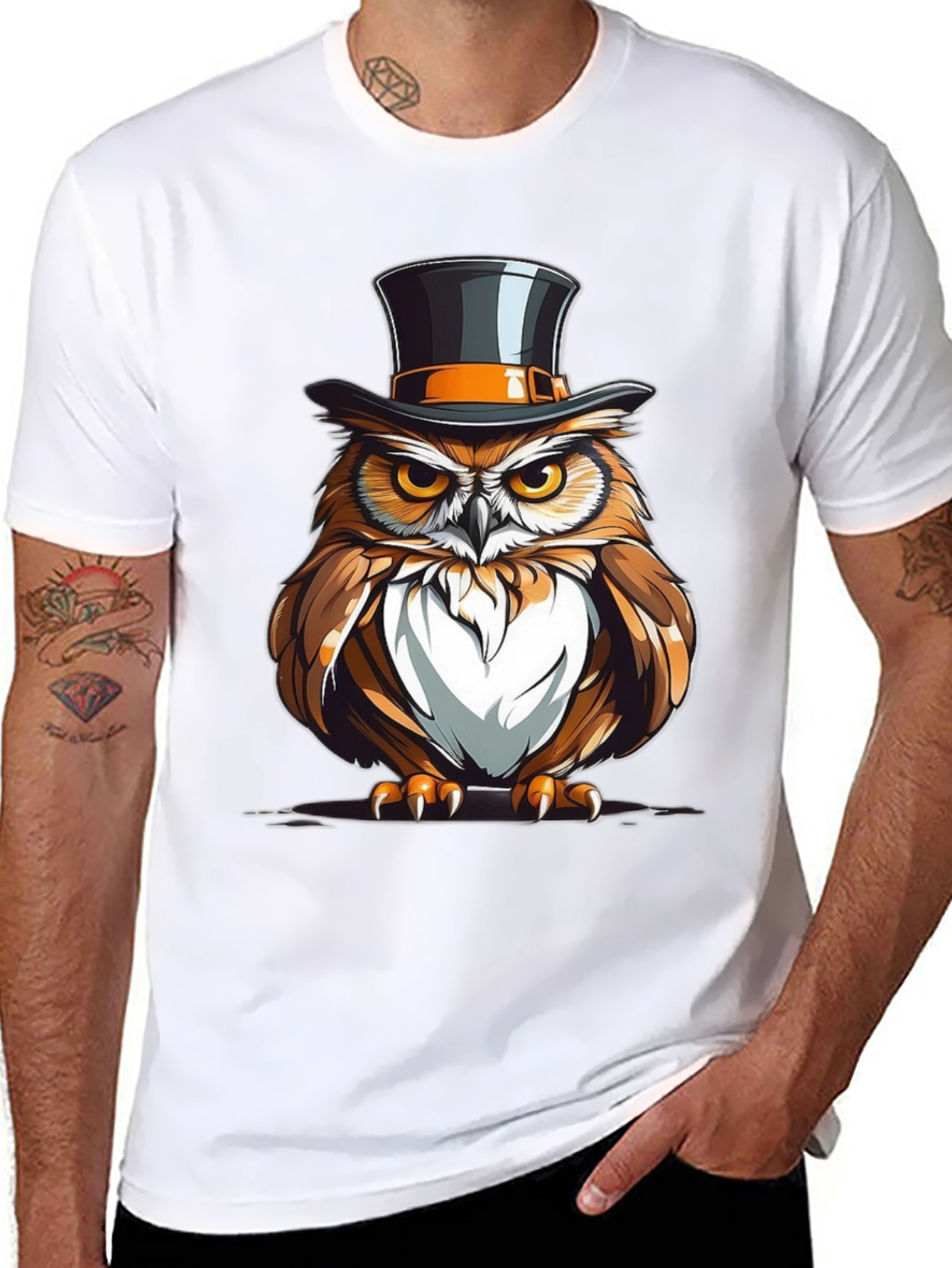 Owl Top Hat Graphic Tee
