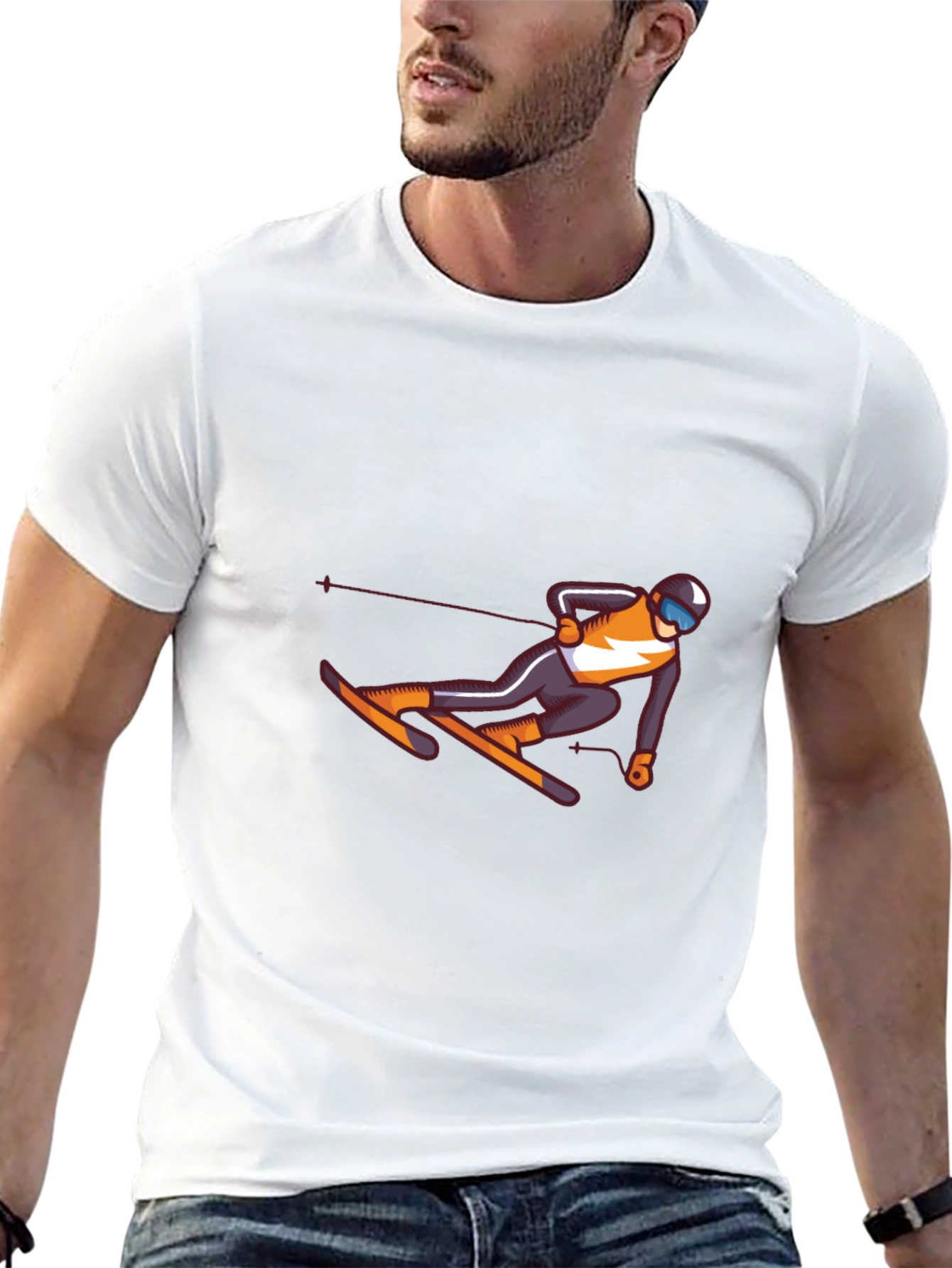 Skiing Graphic Tee - Black Cotton T-Shirt