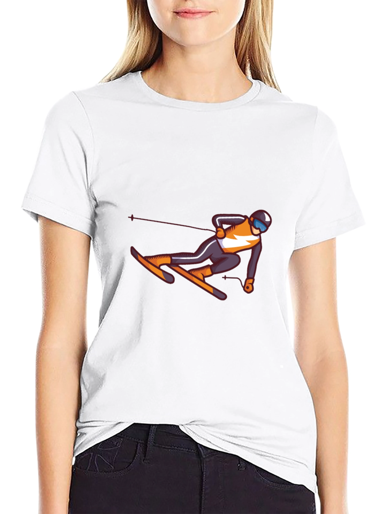Skiing Graphic Tee - Black Cotton T-Shirt