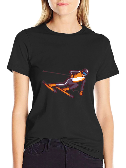 Skiing Graphic Tee - Black Cotton T-Shirt