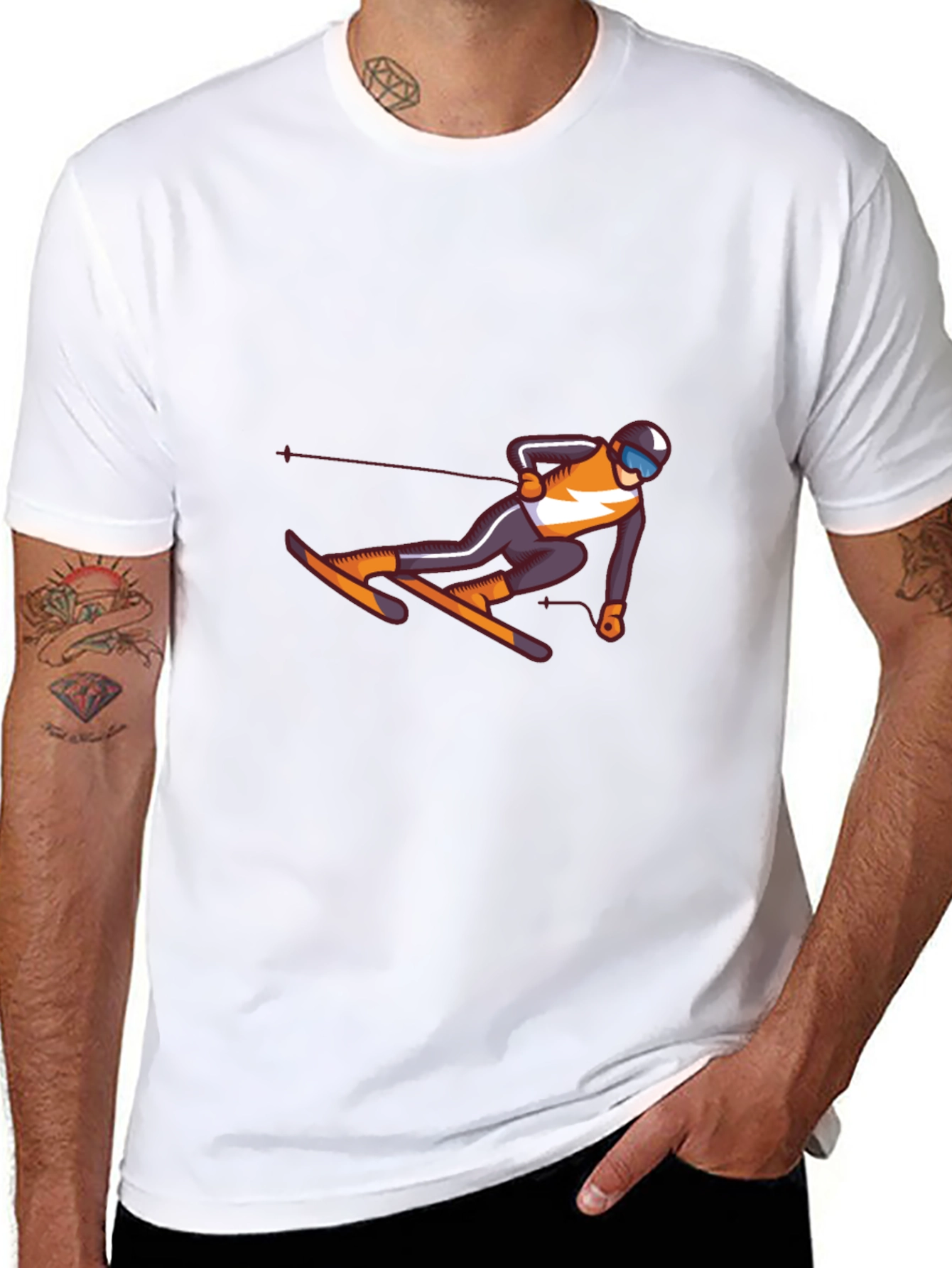 Skiing Graphic Tee - Black Cotton T-Shirt