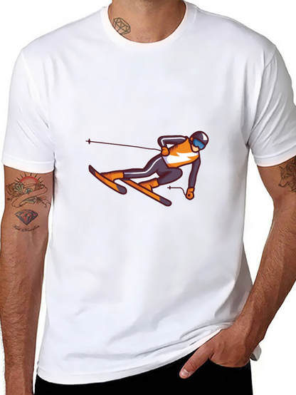 Skiing Graphic Tee - Black Cotton T-Shirt