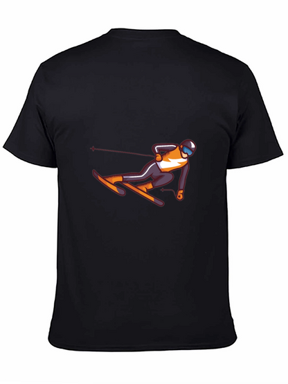 Skiing Graphic Tee - Black Cotton T-Shirt