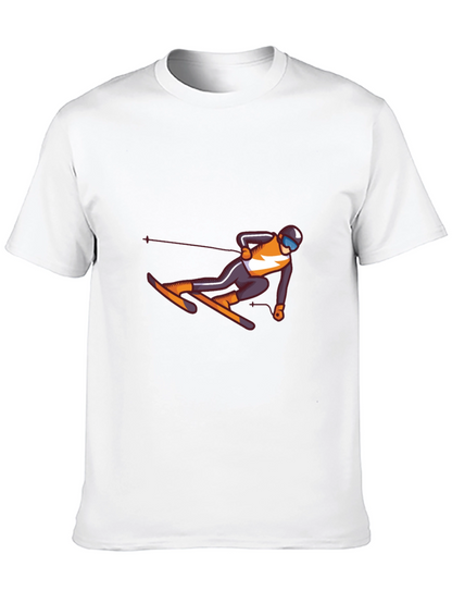 Skiing Graphic Tee - Black Cotton T-Shirt
