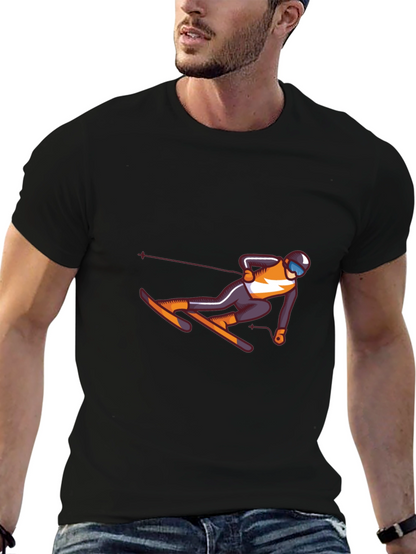 Skiing Graphic Tee - Black Cotton T-Shirt