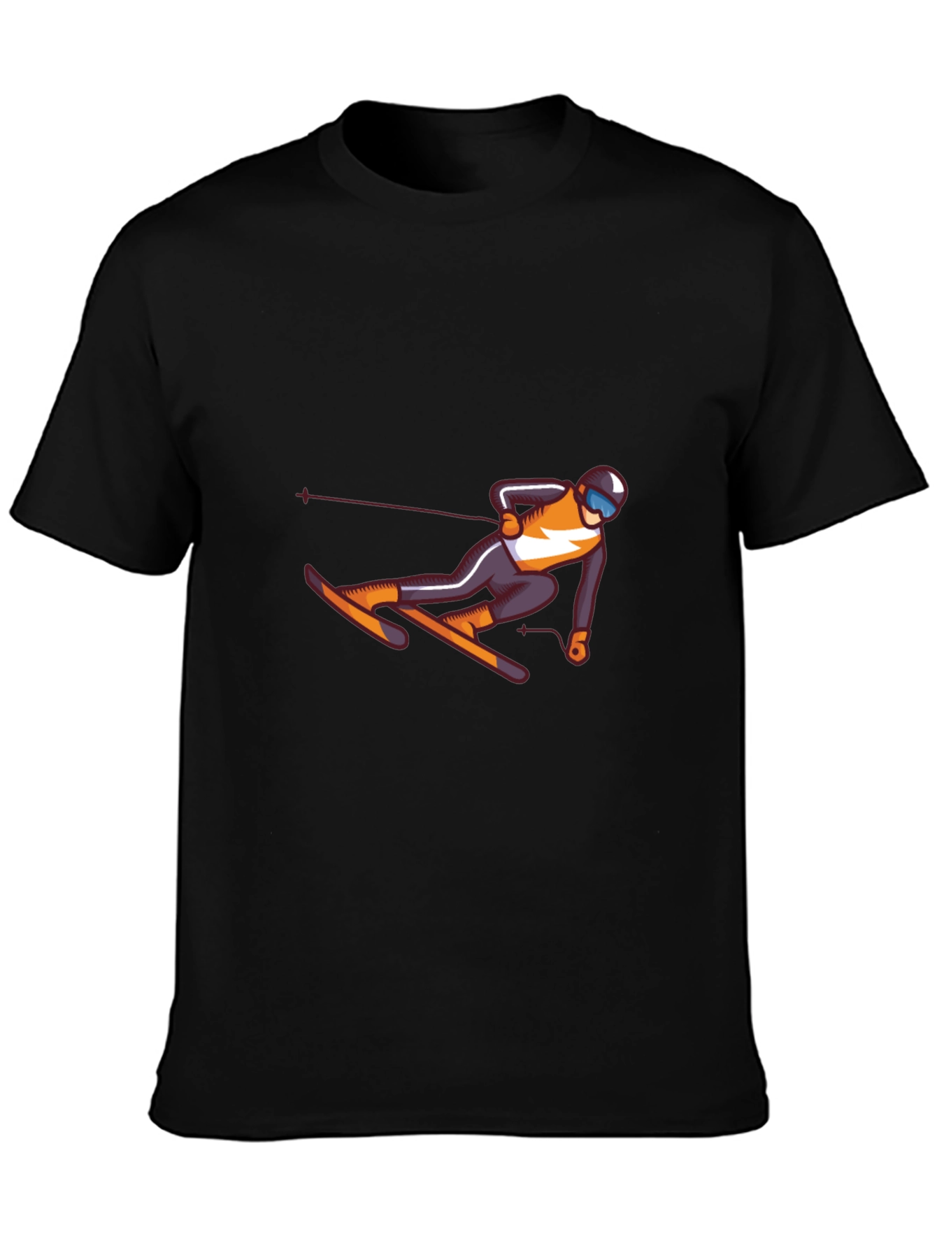 Skiing Graphic Tee - Black Cotton T-Shirt