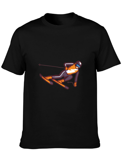 Skiing Graphic Tee - Black Cotton T-Shirt