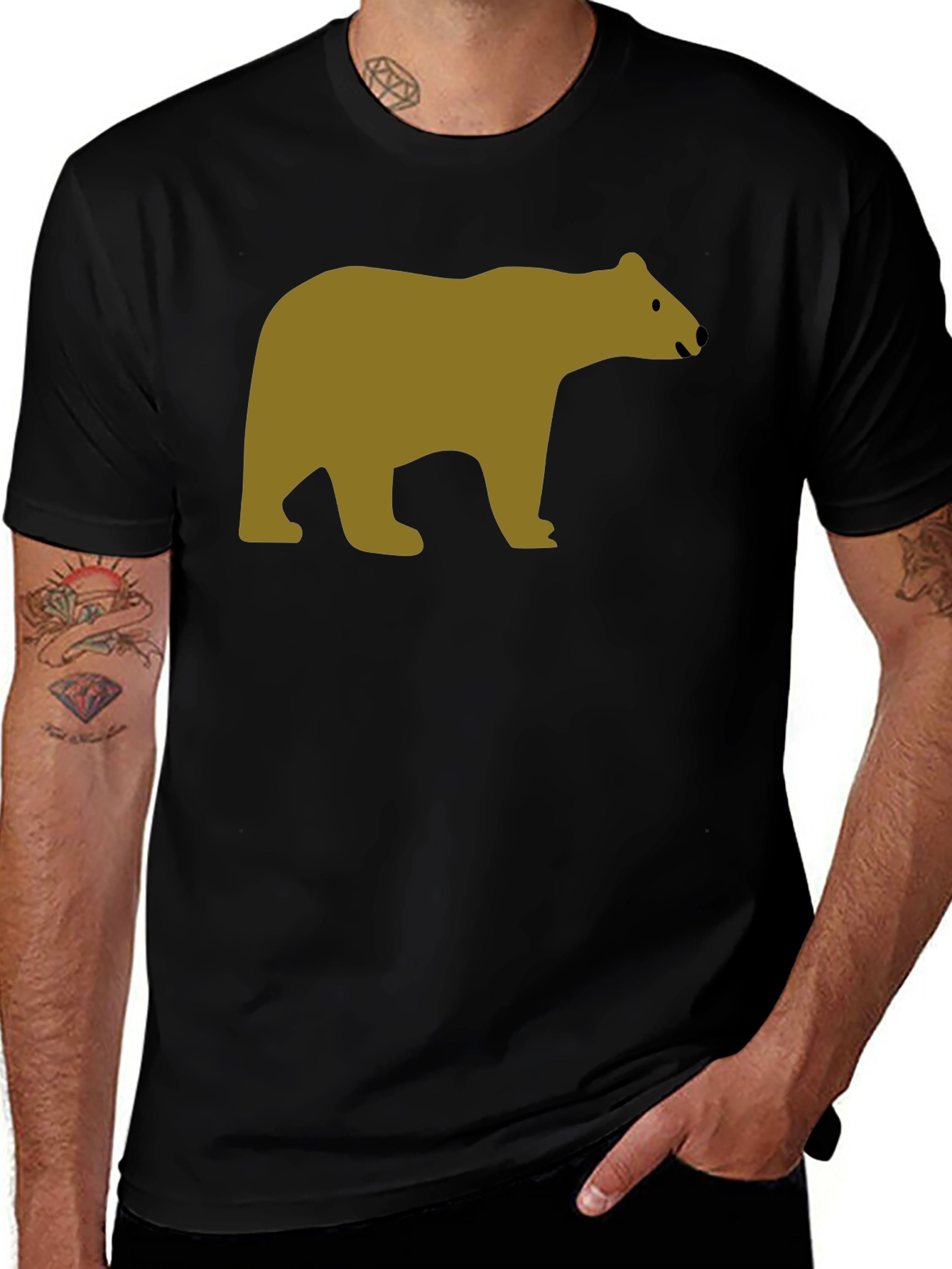 Black T-Shirt with Bear Graphic