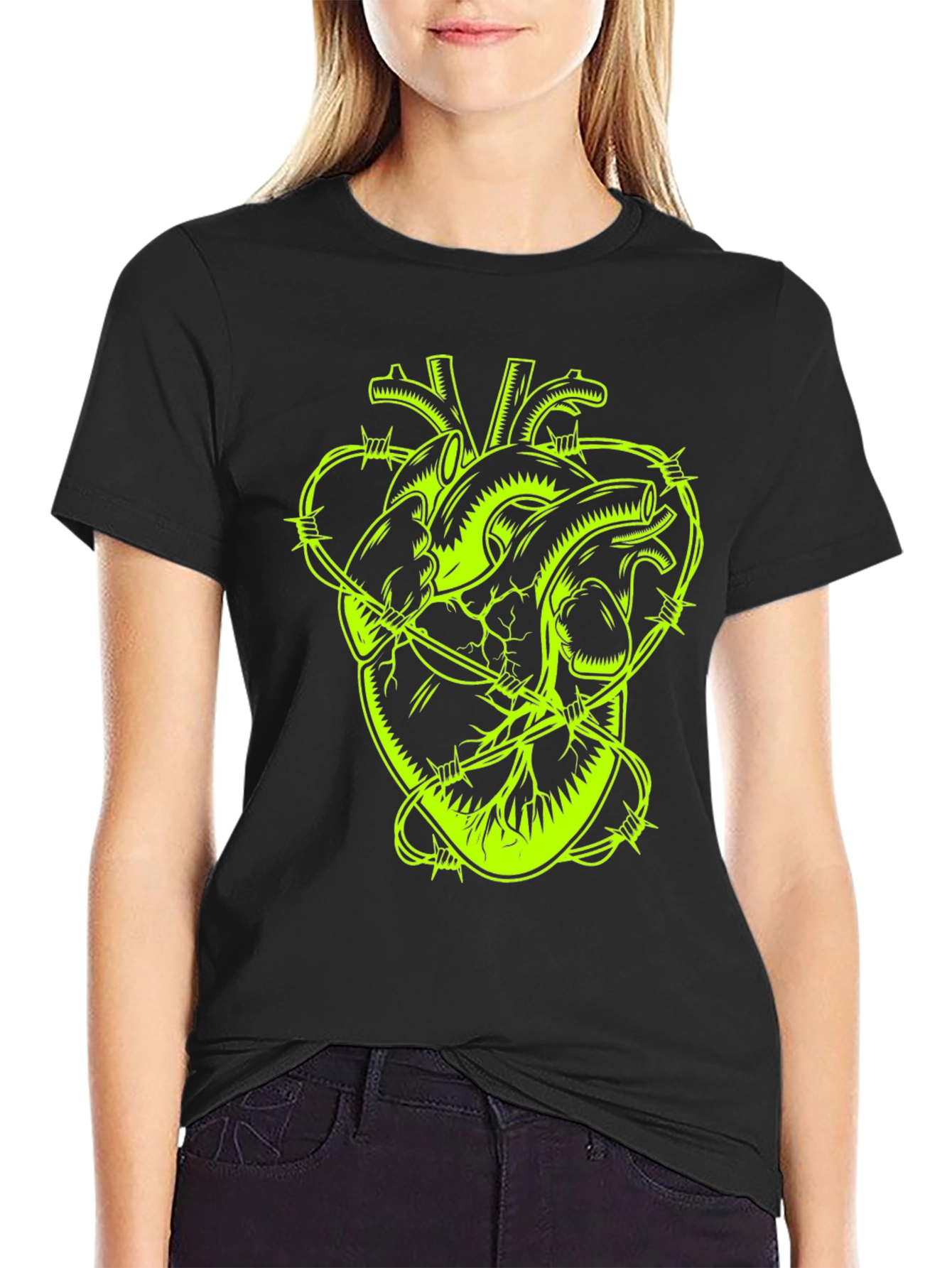 Barbed Wire Heart Graphic Tee - Black