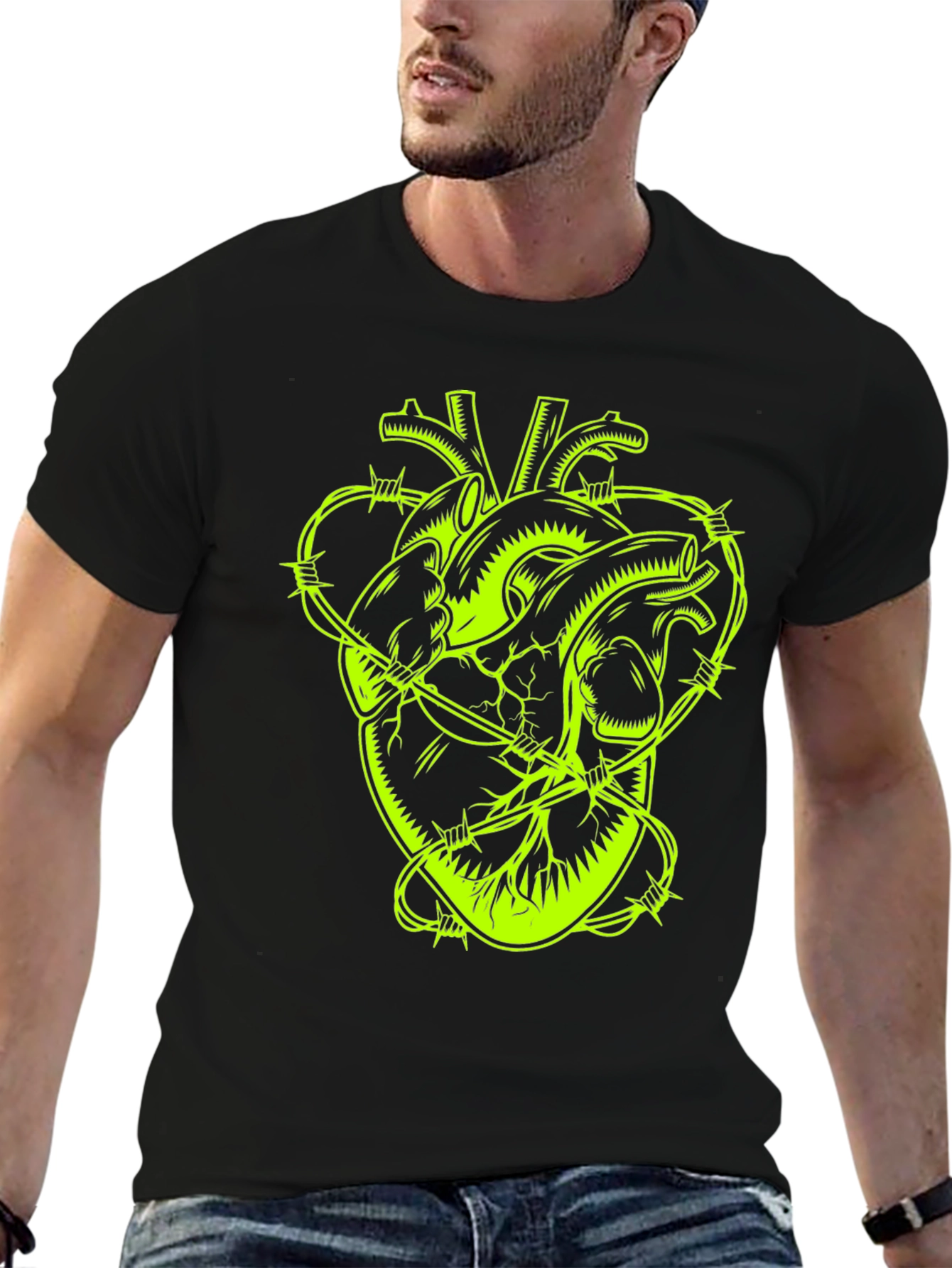 Barbed Wire Heart Graphic Tee - Black
